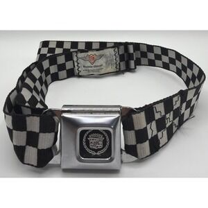 Buckle-Down Cadillac Seatbelt Buckle Belt. Black & White Checkered Belt. EUC